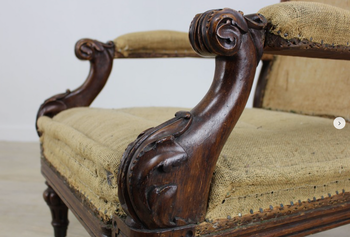 CharlesII oak armchair, stripped to hessian base