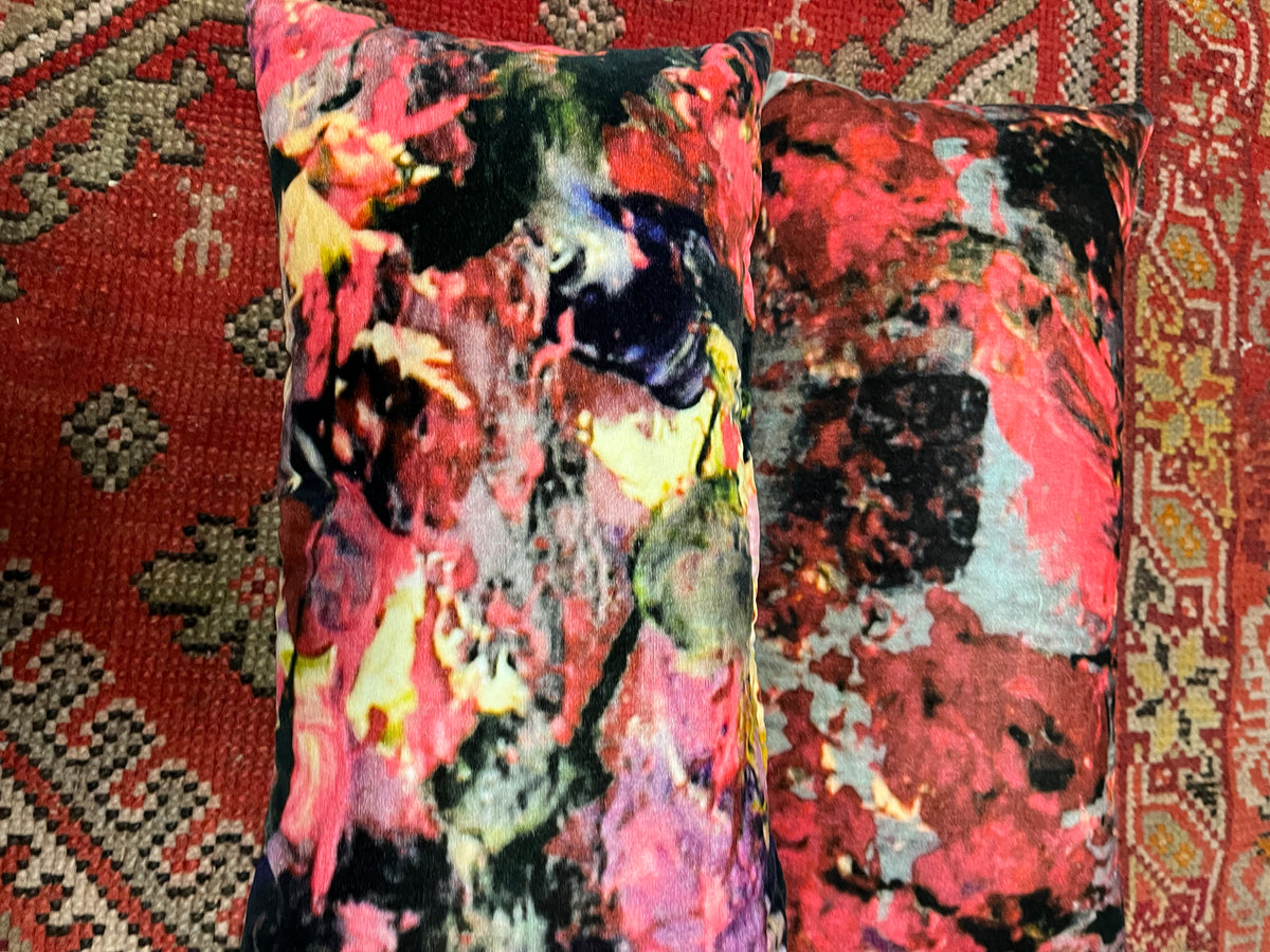 Velvet cushion - abstracted flowers by Bogdan Mihai Radu