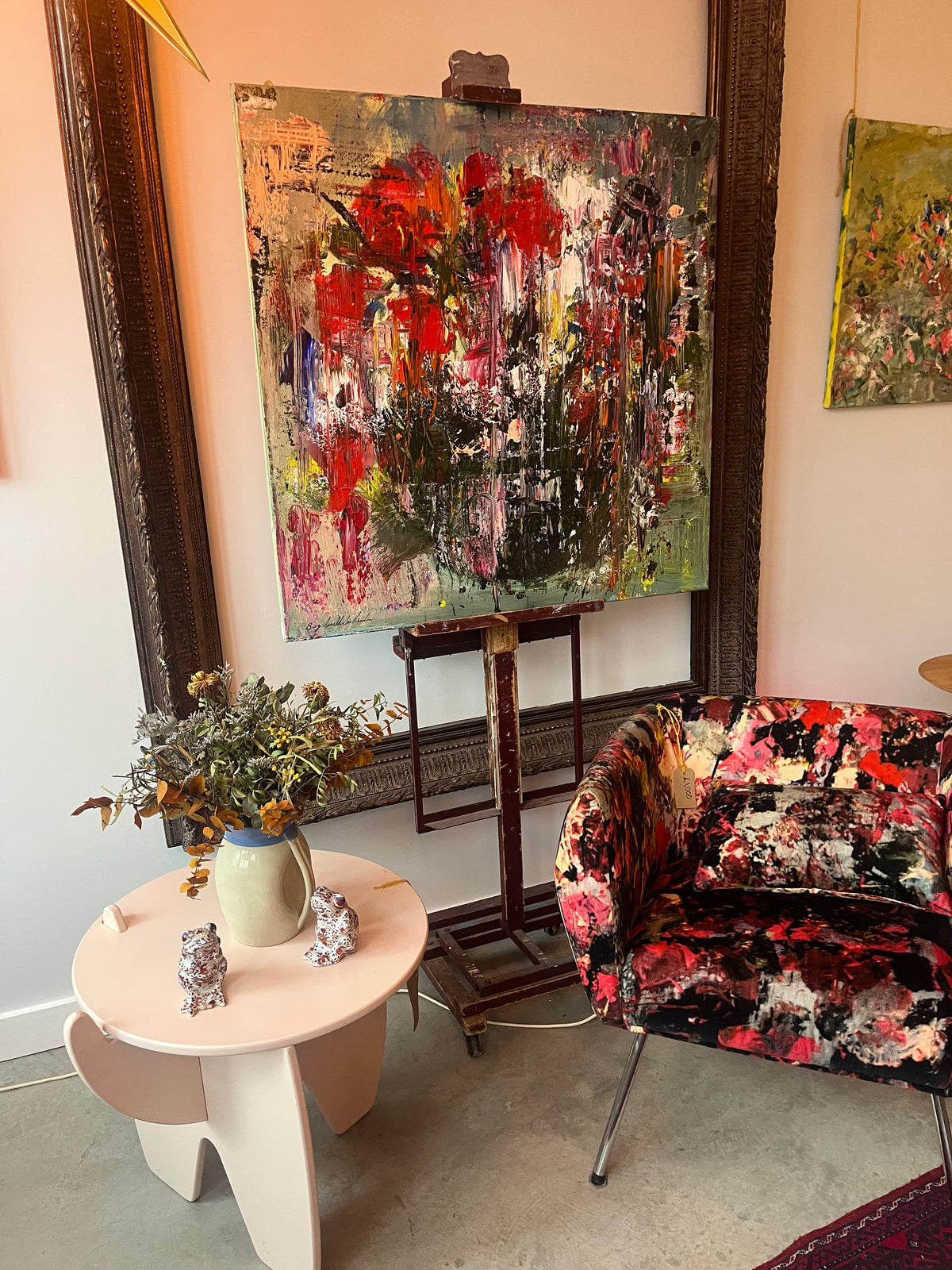 Mid century club chair reupholstered in velvet print by artist Bogdan Mihai RaduI