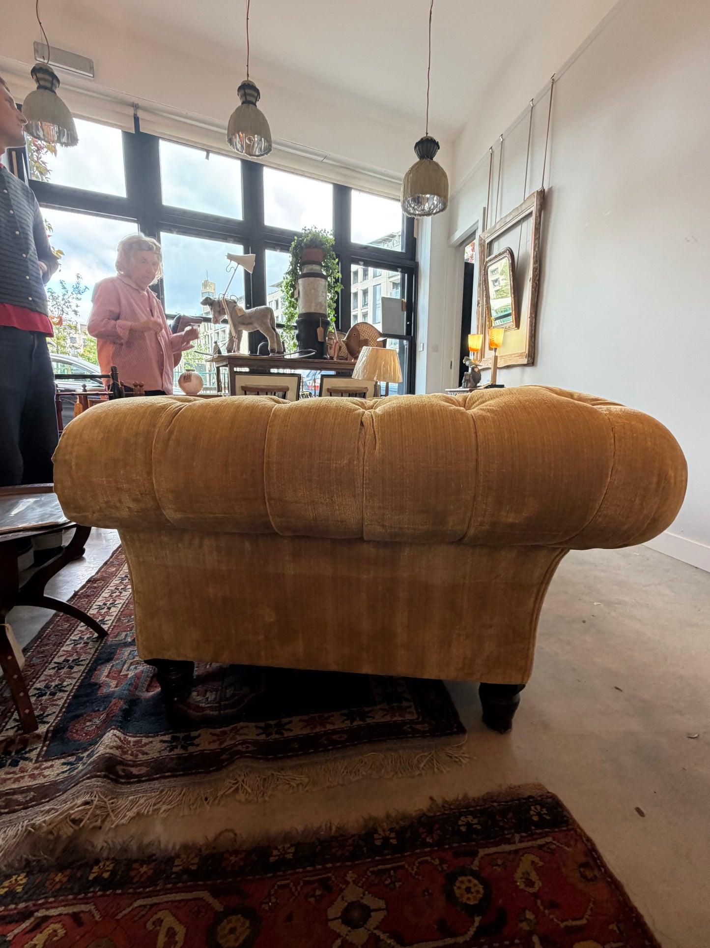 George Smith Deep-Buttoned Sofa in Gold Strié Velvet