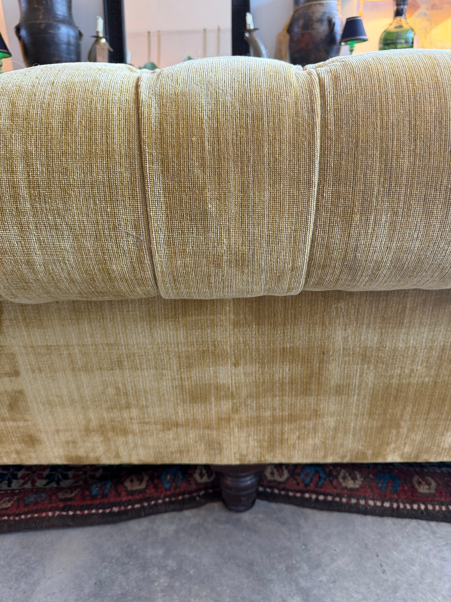 George Smith Deep-Buttoned Sofa in Gold Strié Velvet