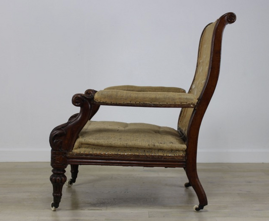 CharlesII oak armchair, stripped to hessian base