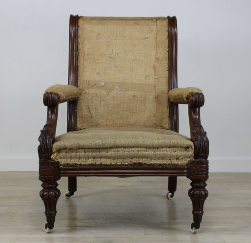 CharlesII oak armchair, stripped to hessian base
