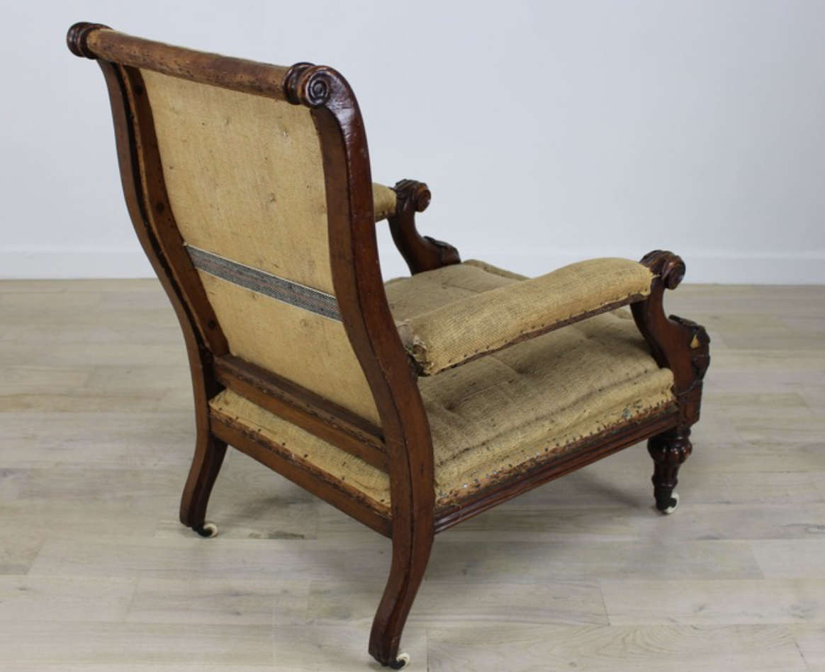 CharlesII oak armchair, stripped to hessian base