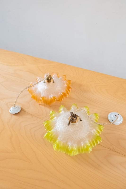 Pendant glass lampshade with yellow or orange frills